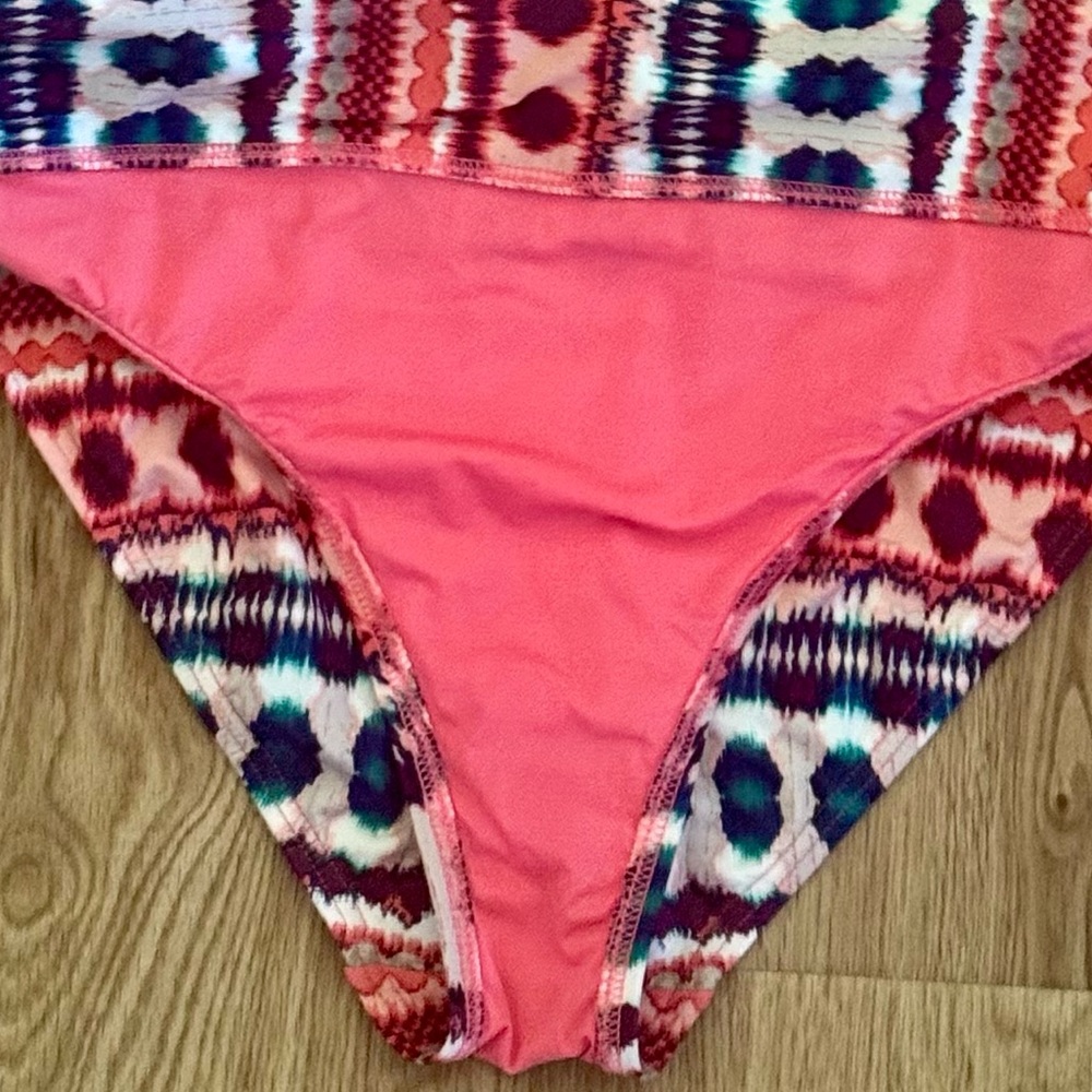 La Blanca Geometric Tribal Tankini Swimsuit Set 10 Coral Pink Blue Two Piece - Picture 10 of 14